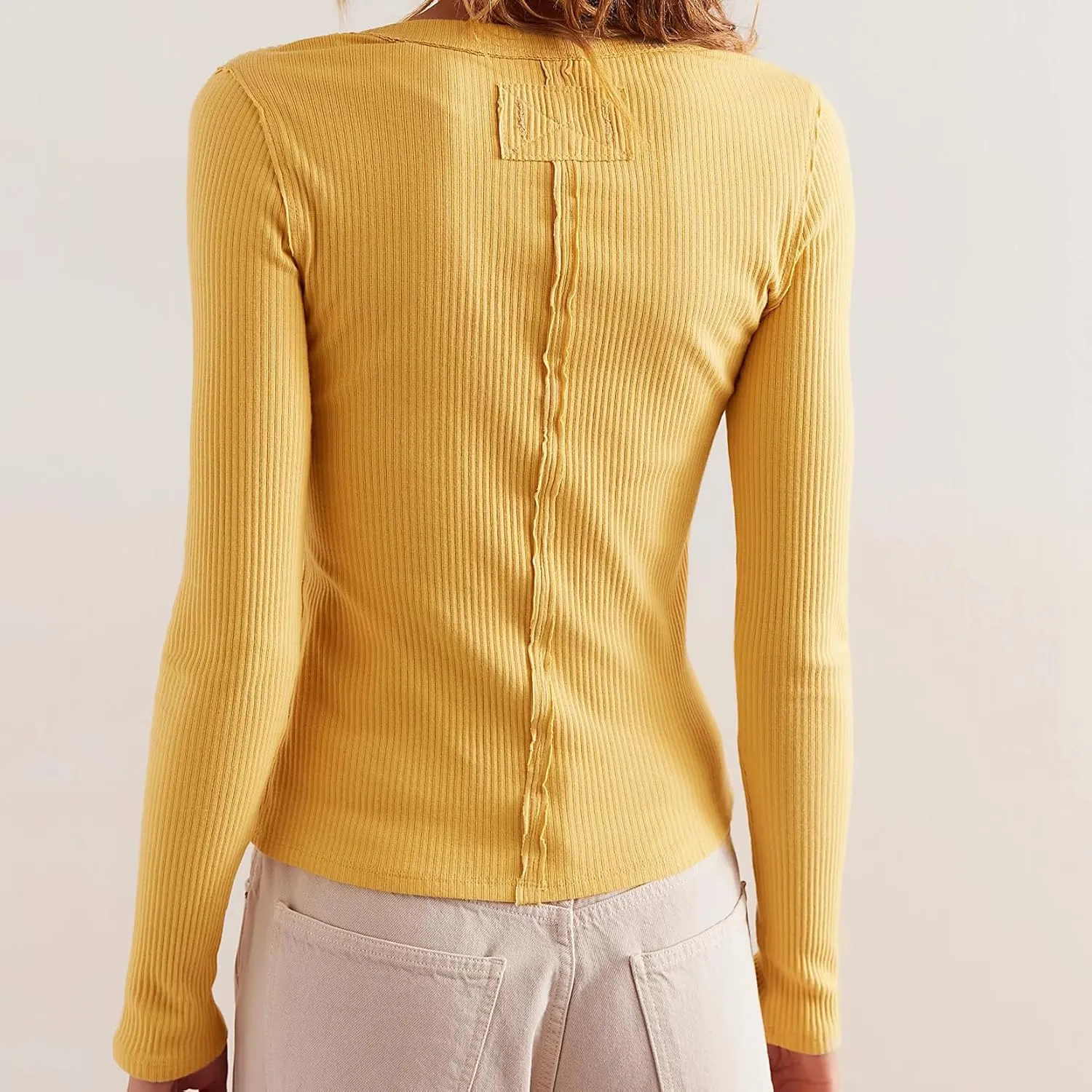 Women Slim Fitted Cardigan Button Down Long Sleeve Ribbed Knit Shirt Y2k Solid Casual Tops