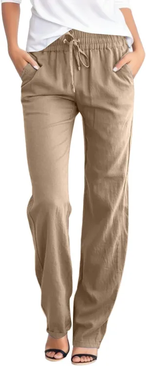 Women Sweatpants Straight Leg Cotton Linen Long Pants Summer Drawstring Lounge Trousers Trendy Casual 2024 Trouser