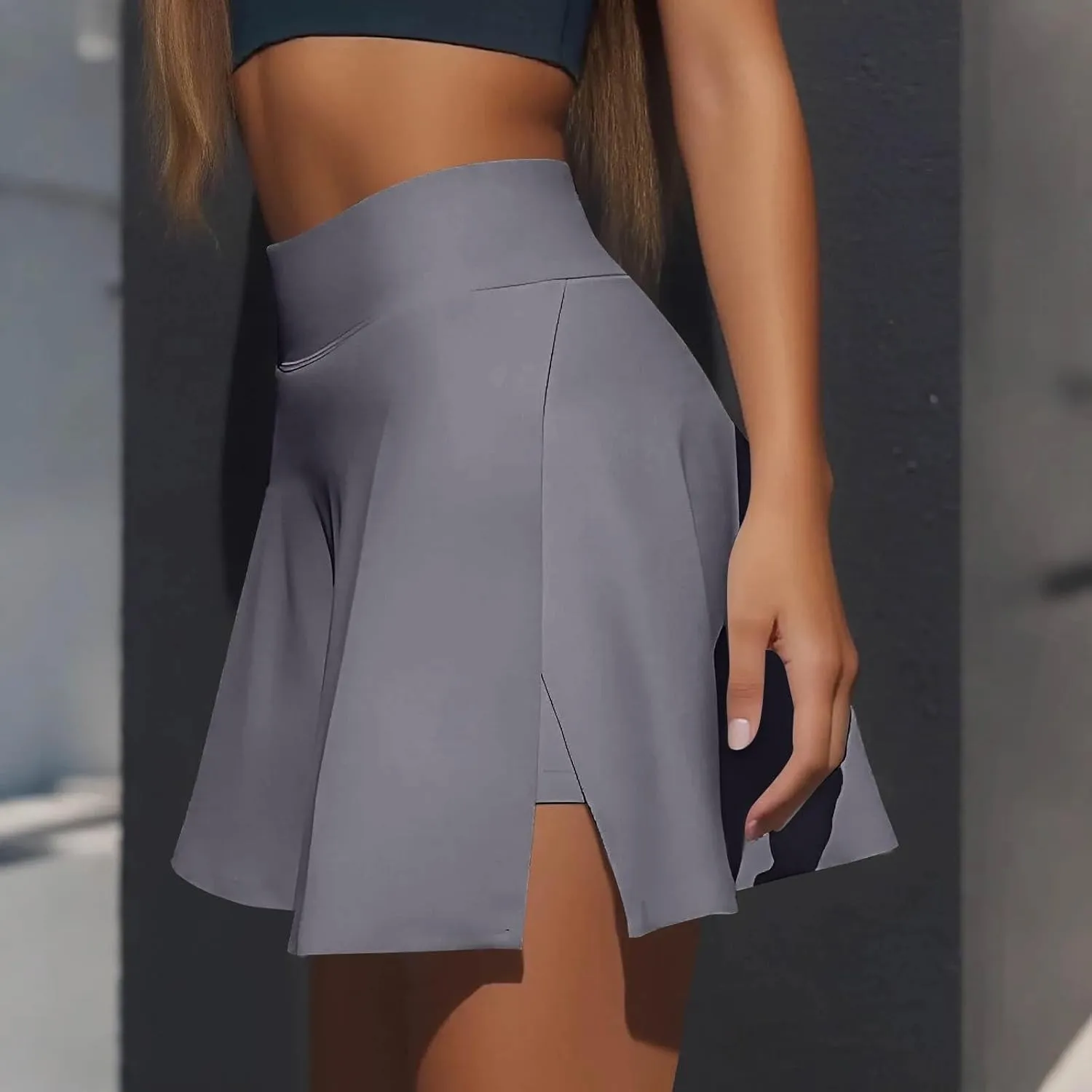 Women Tennis Skirt High Waisted Tummy Control Mini Athletic Skorts with Pockets Casual Flowy Side Slit Golf Skirts