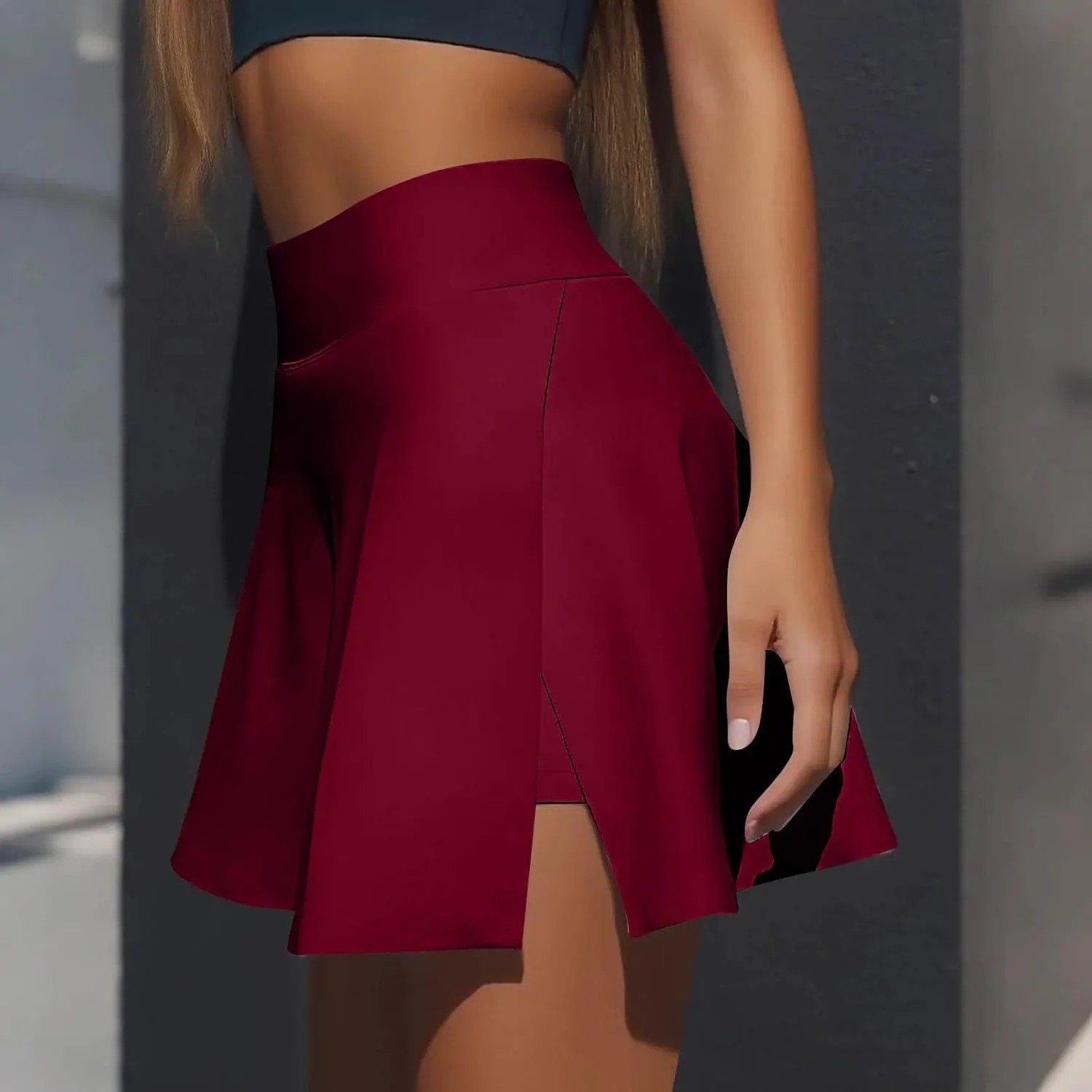 Women Tennis Skirt High Waisted Tummy Control Mini Athletic Skorts with Pockets Casual Flowy Side Slit Golf Skirts
