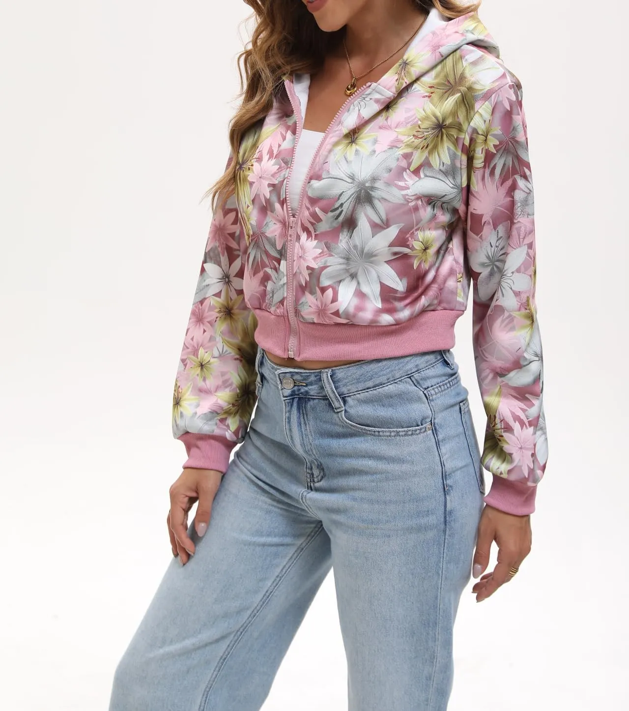 Women Y2k Maple Leaf Camo Zip Up Crop Hoodie Jacket Floral Print Fleece Hooded Sweatshirts Jumper Fall Workout