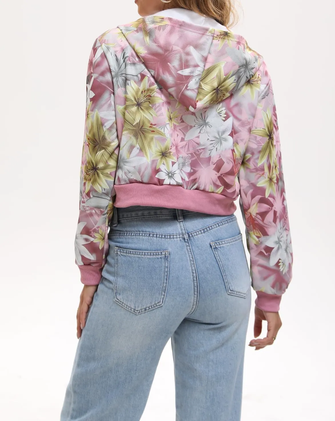 Women Y2k Maple Leaf Camo Zip Up Crop Hoodie Jacket Floral Print Fleece Hooded Sweatshirts Jumper Fall Workout