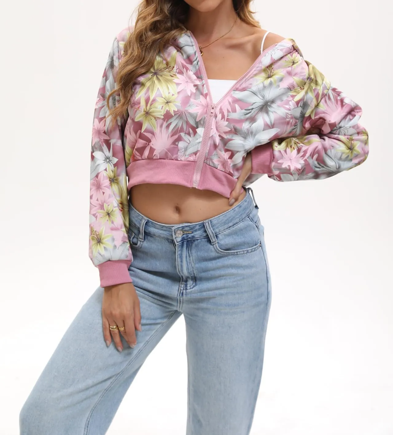 Women Y2k Maple Leaf Camo Zip Up Crop Hoodie Jacket Floral Print Fleece Hooded Sweatshirts Jumper Fall Workout