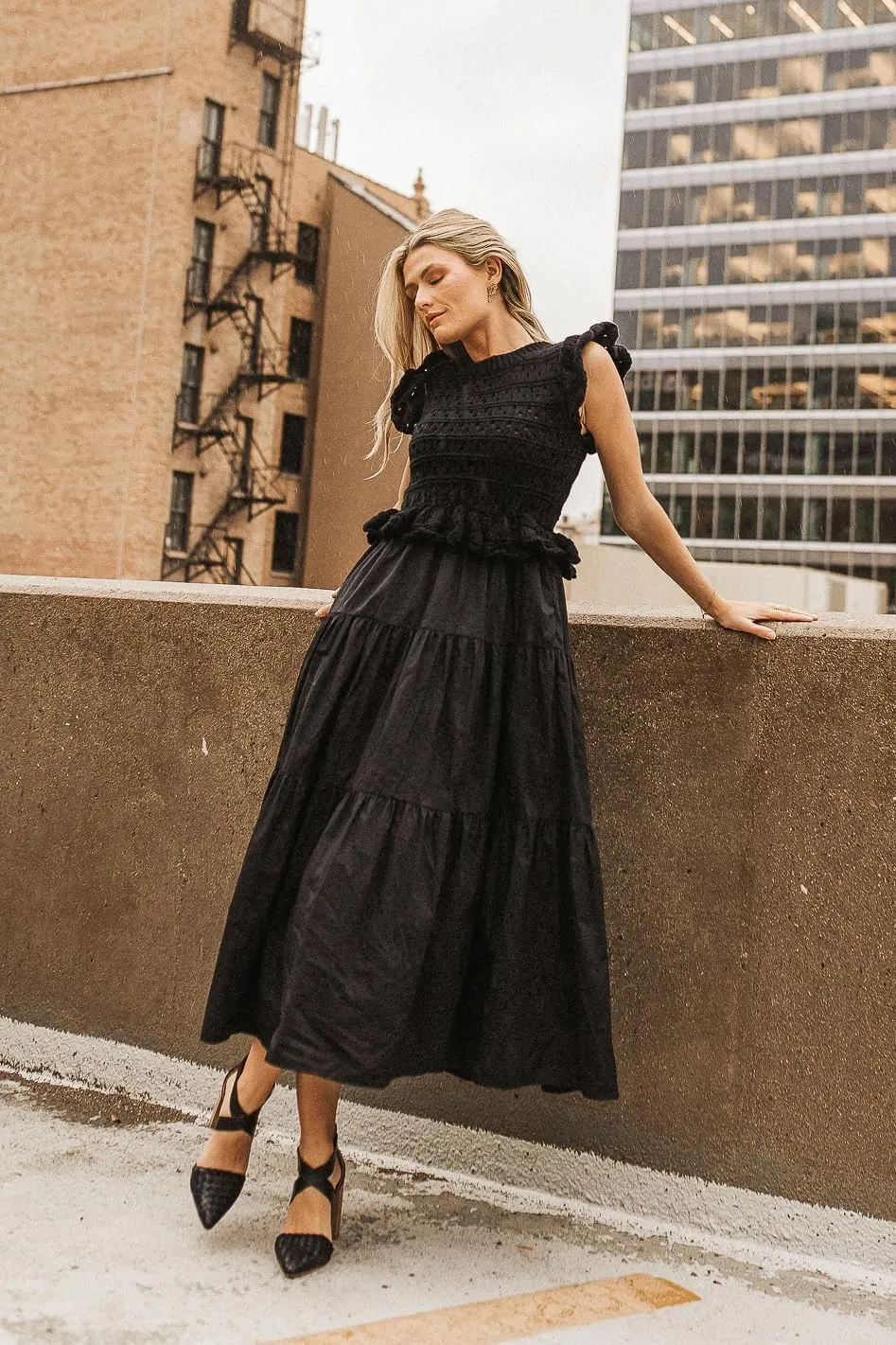 Womens 2025 Summer Causal Ruffle Sleeve Crochet Knit Tops Long Dress for Ladies Fall Trendy Tiered Dress