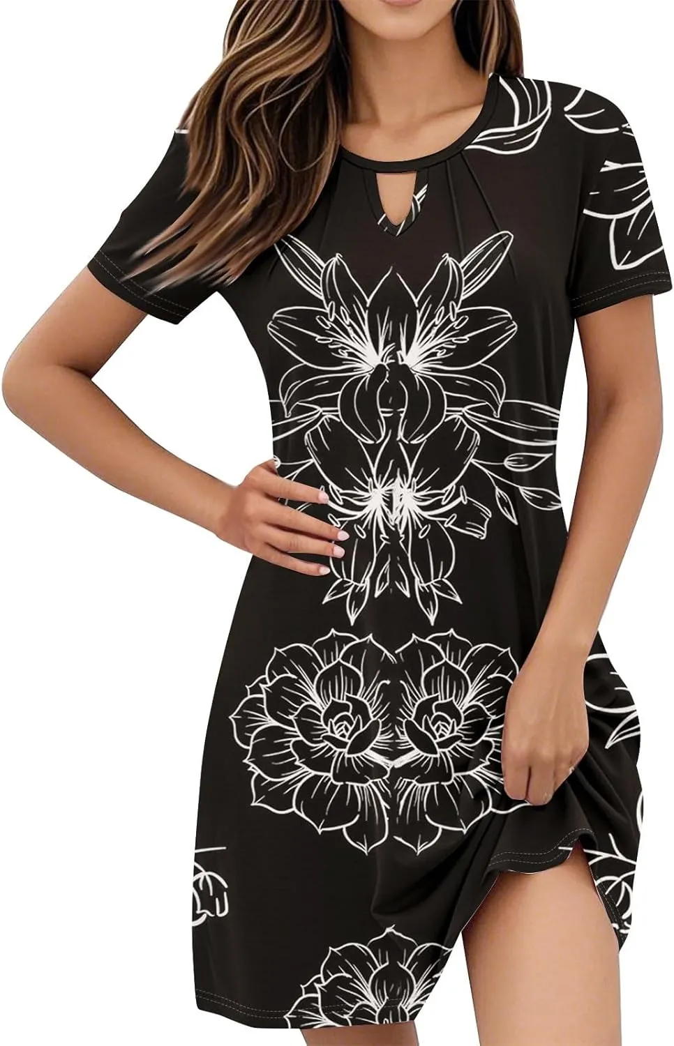 Women's Casual A-Line Dresses Summer Floral Tshirt Dress Short Sleeve Mini Dress Flowy Sundresses