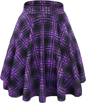 Women's Casual Stretchy Flared Mini Skater Skirt Basic A-Line Pleated Midi Skirt