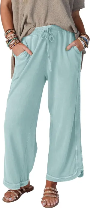 Women's Casual Wide Leg Pants High Waist Drawstring Sweatpants Baggy Athletic Trousers with Pockets
