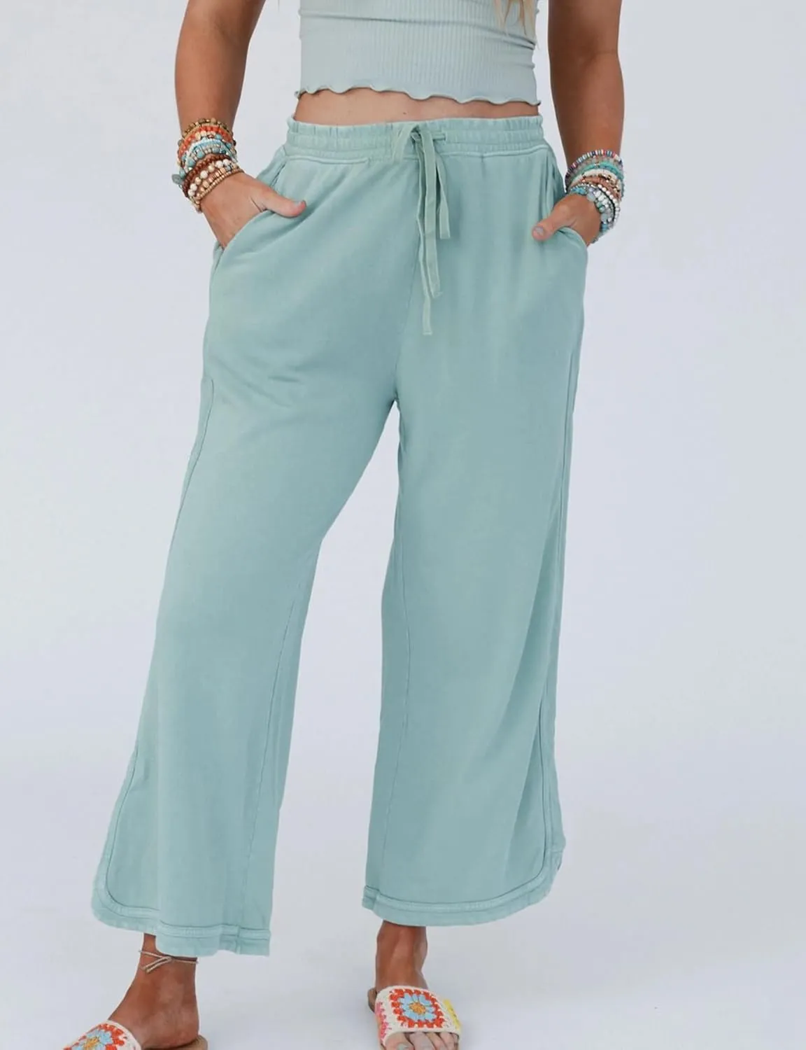 Women's Casual Wide Leg Pants High Waist Drawstring Sweatpants Baggy Athletic Trousers with Pockets