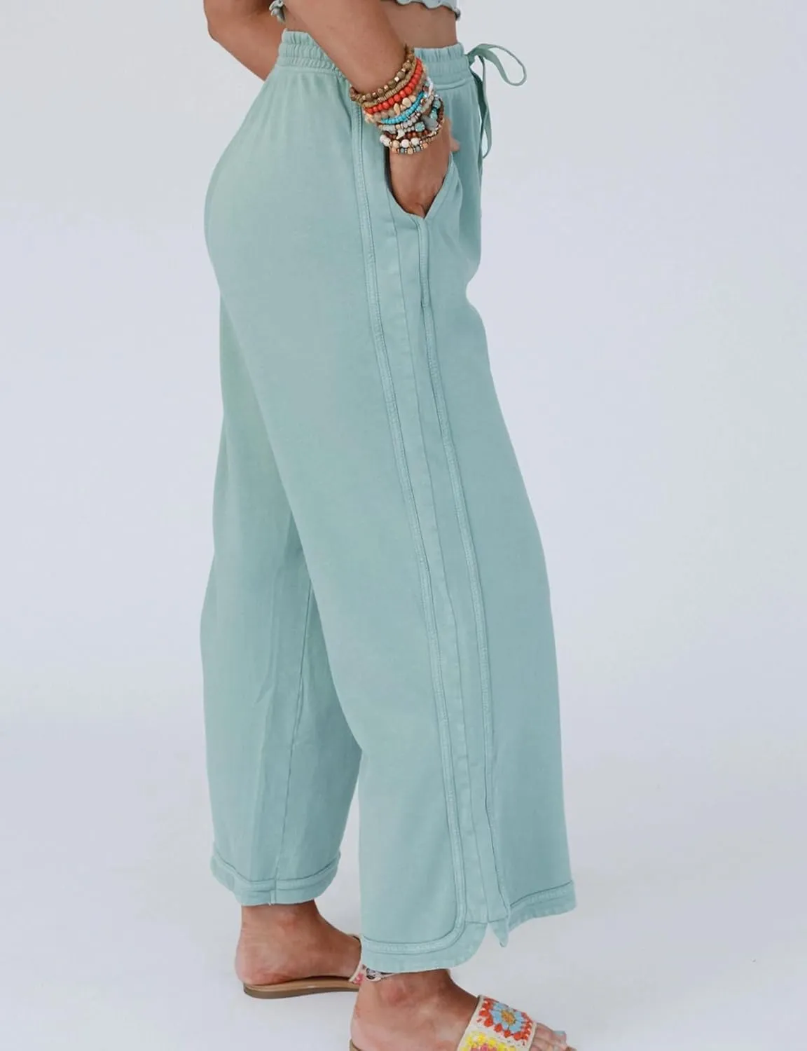 Women's Casual Wide Leg Pants High Waist Drawstring Sweatpants Baggy Athletic Trousers with Pockets