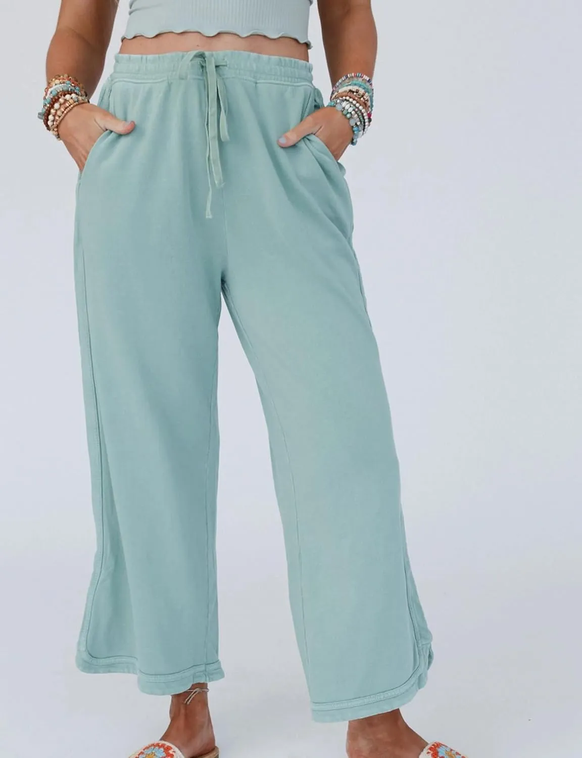 Women's Casual Wide Leg Pants High Waist Drawstring Sweatpants Baggy Athletic Trousers with Pockets