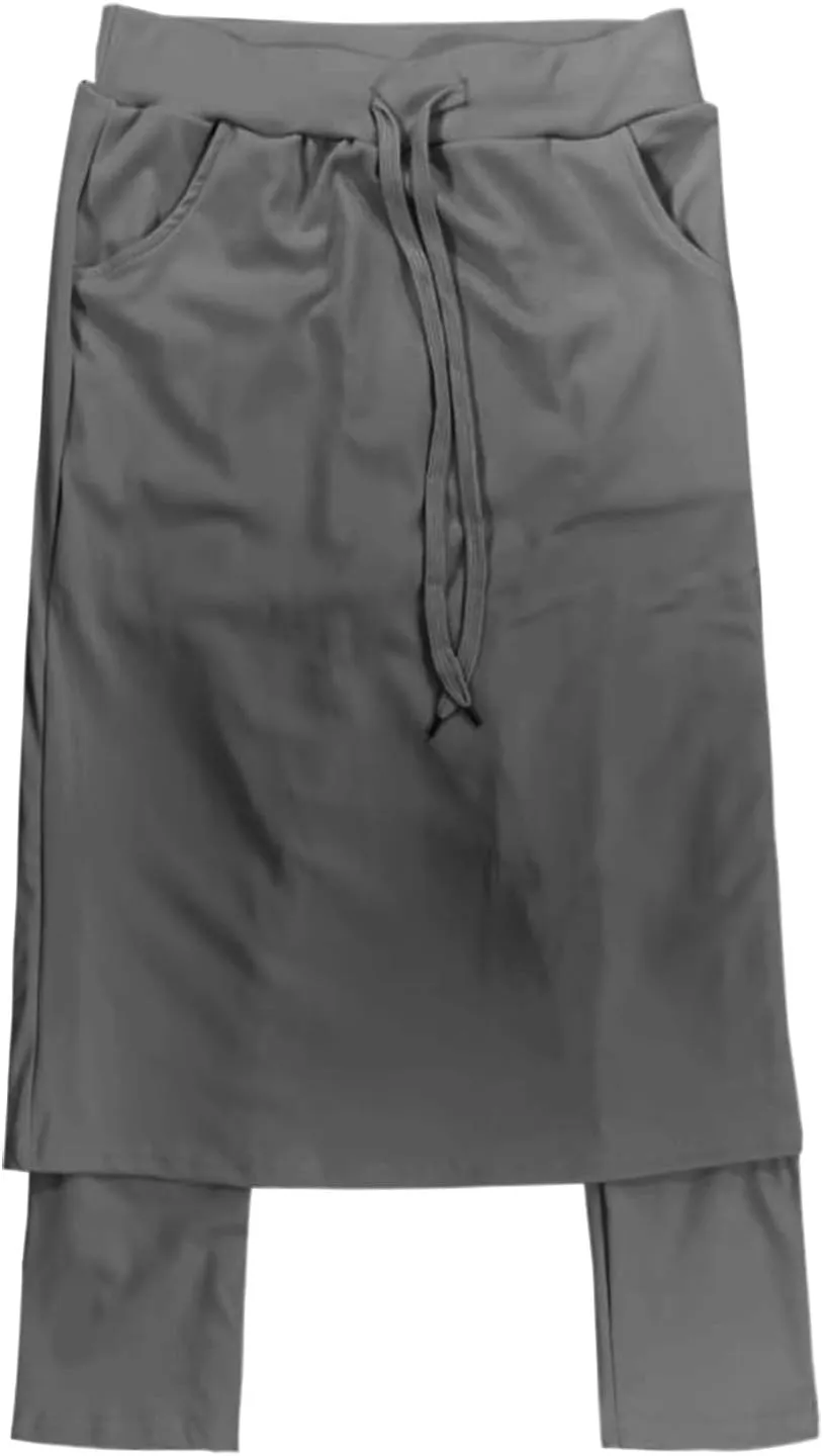 Womens Golf Skirts with Leggings, Knee Length Tennis Skorts with Pockets Stretchy Waisted Long Skorts with Yoga Pants