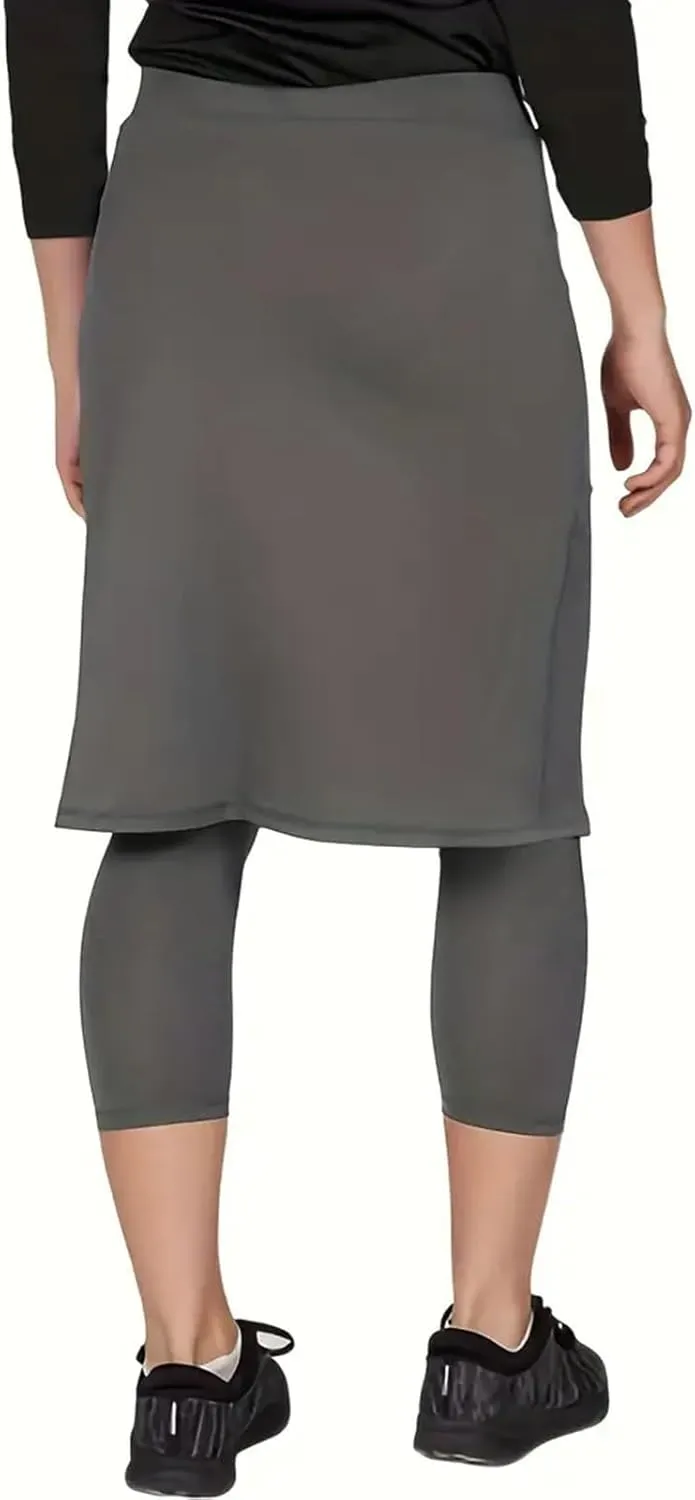 Womens Golf Skirts with Leggings, Knee Length Tennis Skorts with Pockets Stretchy Waisted Long Skorts with Yoga Pants
