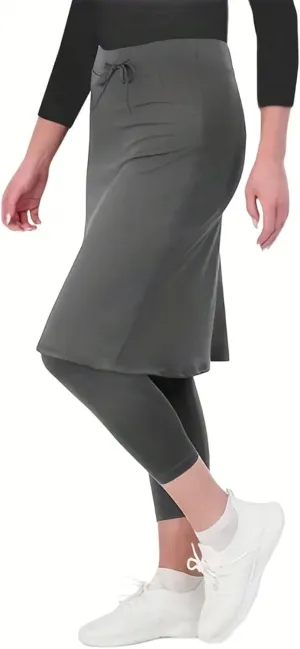 Womens Golf Skirts with Leggings, Knee Length Tennis Skorts with Pockets Stretchy Waisted Long Skorts with Yoga Pants