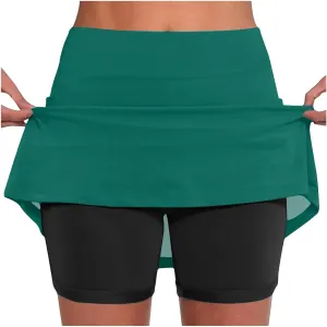 Women's Golf Skorts Color Block Skirt with Built-in Shorts Summer Tennis Athletic Skort Vacation Running Clothes 2025