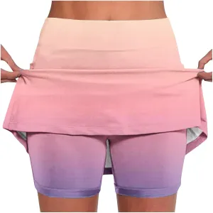 Womens Golf Skorts High Waist Athletic Skirt with Shorts Fashion Gradient Yoga Skirts Pants Summer Running Clothes