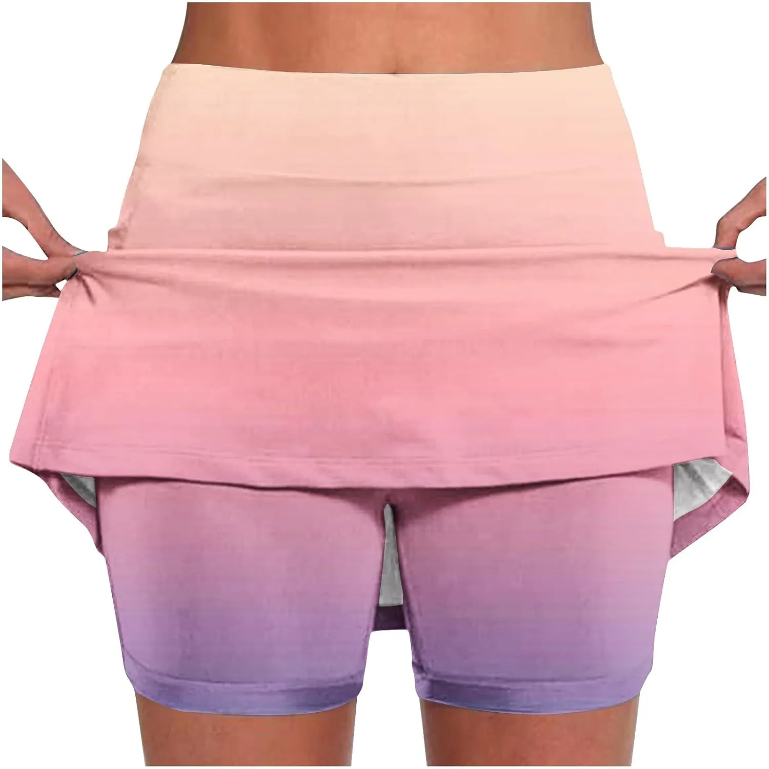 Womens Golf Skorts High Waist Athletic Skirt with Shorts Fashion Gradient Yoga Skirts Pants Summer Running Clothes