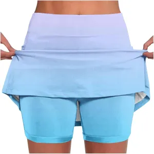 Womens Golf Skorts High Waist Athletic Skirt with Shorts Fashion Gradient Yoga Skirts Pants Summer Running Clothes