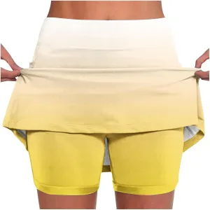 Womens Golf Skorts High Waist Athletic Skirt with Shorts Fashion Gradient Yoga Skirts Pants Summer Running Clothes