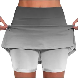 Womens Golf Skorts High Waist Athletic Skirt with Shorts Fashion Gradient Yoga Skirts Pants Summer Running Clothes