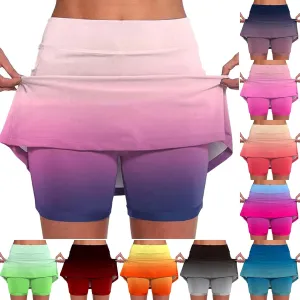 Womens Gradient Color Skorts with Pockets Tummy Control Skorts for Women High Waist Athletic Sports Pants Skirt Shorts