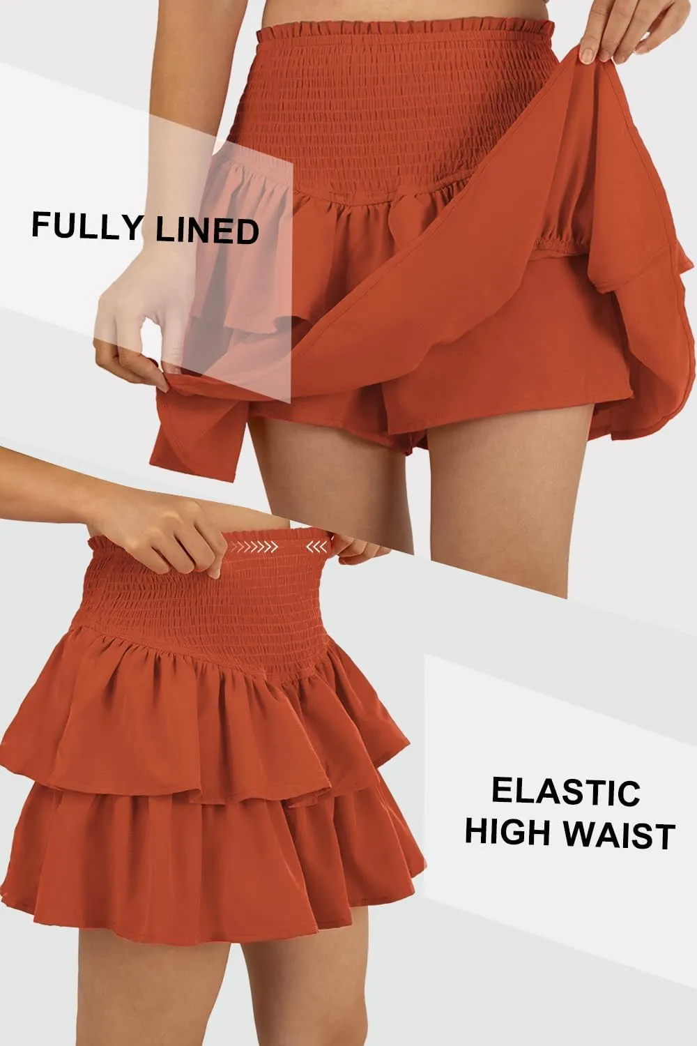 Women's High Waist Ruffle Mini Skirt Cute Tiered Short Skirt with Shorts Underneath
