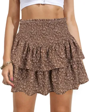 Women's High Waist Ruffle Mini Skirt Cute Tiered Short Skirt with Shorts Underneath