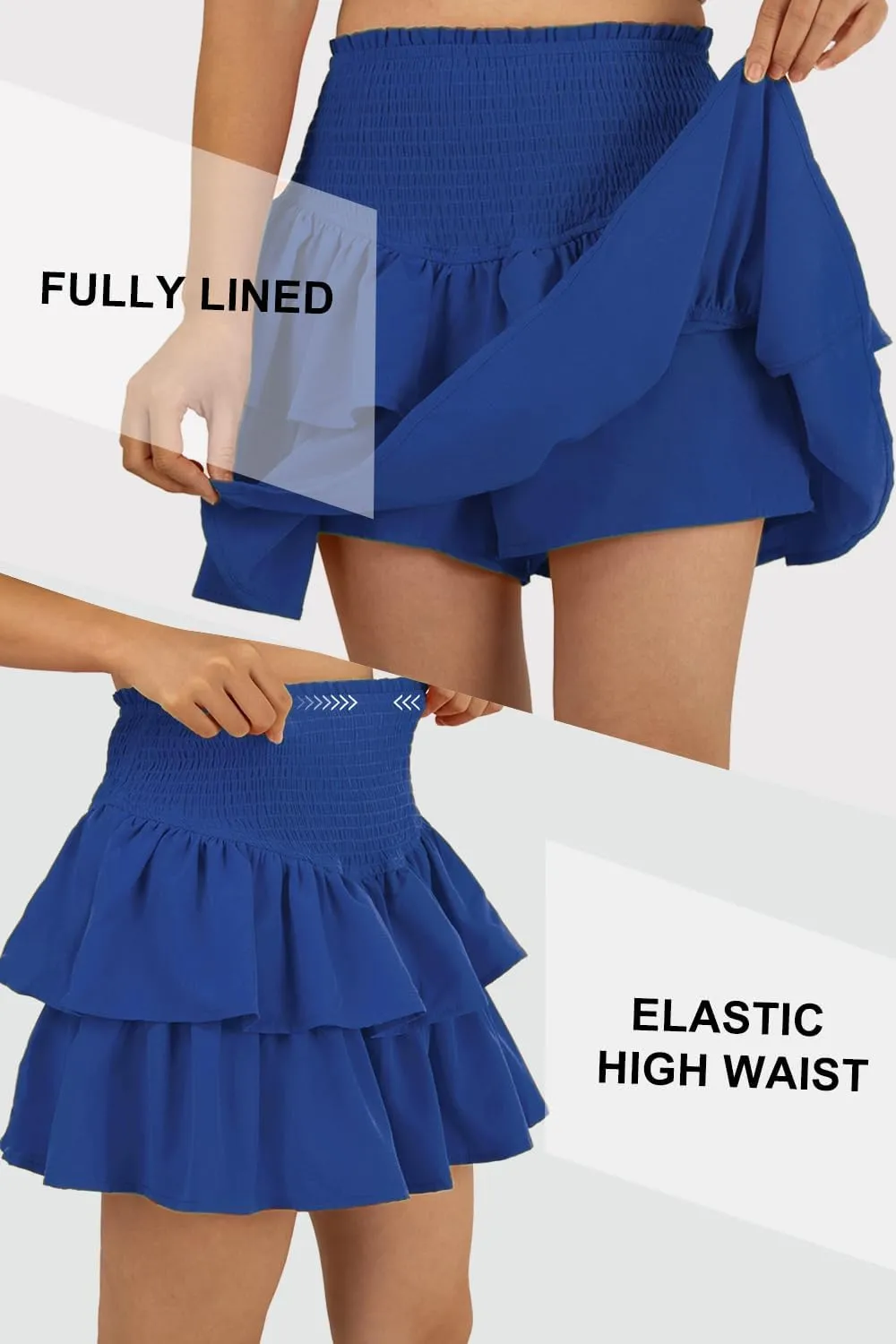 Women's High Waist Ruffle Mini Skirt Cute Tiered Short Skirt with Shorts Underneath