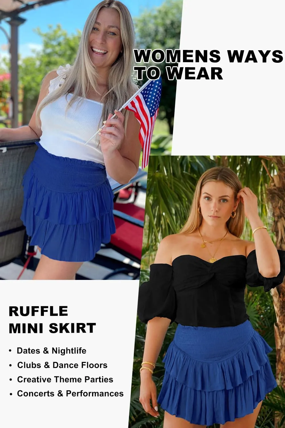 Women's High Waist Ruffle Mini Skirt Cute Tiered Short Skirt with Shorts Underneath