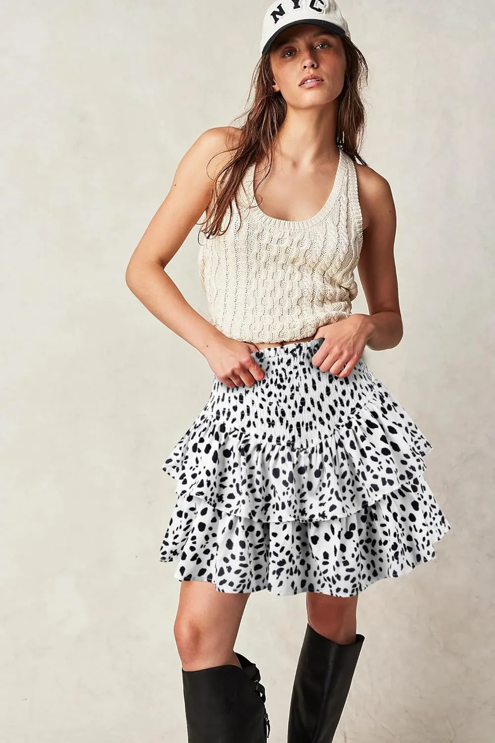 Women's High Waist Ruffle Mini Skirt Cute Tiered Short Skirt with Shorts Underneath