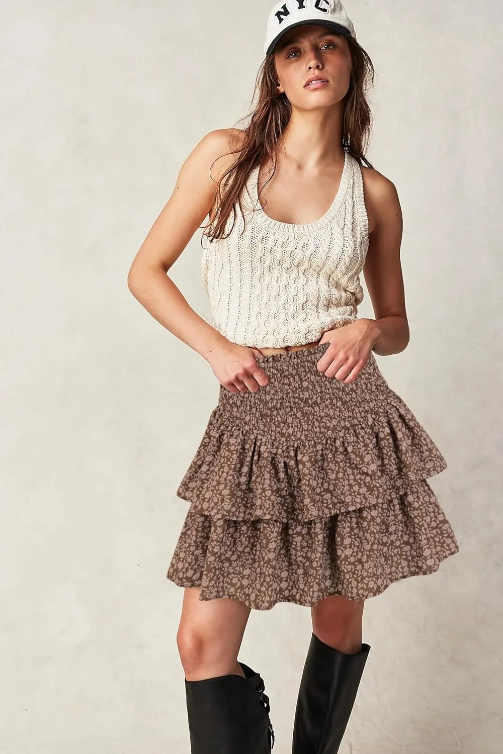 Women's High Waist Ruffle Mini Skirt Cute Tiered Short Skirt with Shorts Underneath
