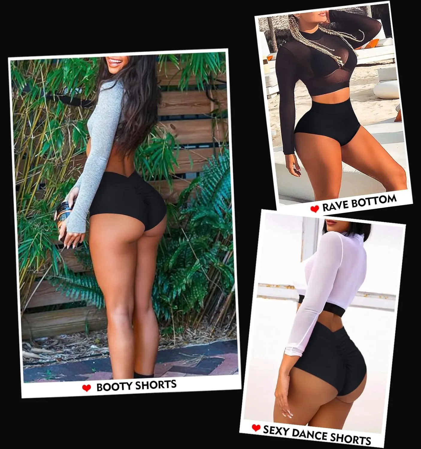 Women's High Waist Yoga Booty Shorts V Back Scrunch Gym Workout Spandex Dance Hot Pants Butt Lifting Rave Bottoms