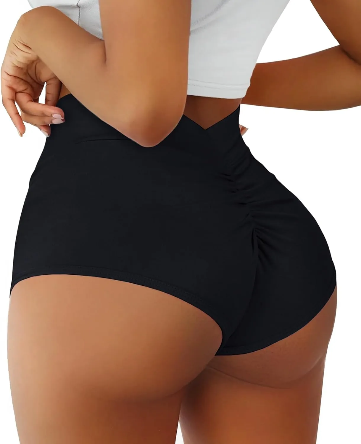 Women's High Waist Yoga Booty Shorts V Back Scrunch Gym Workout Spandex Dance Hot Pants Butt Lifting Rave Bottoms