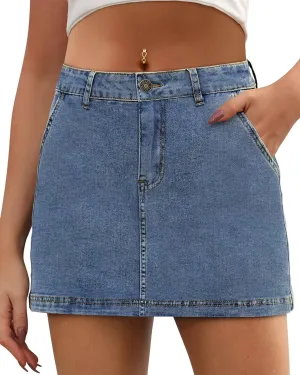 Womens High Waisted Denim Mini Skirt with Shorts Casual Summer Trendy Mini Jean Skirt Jean Skorts