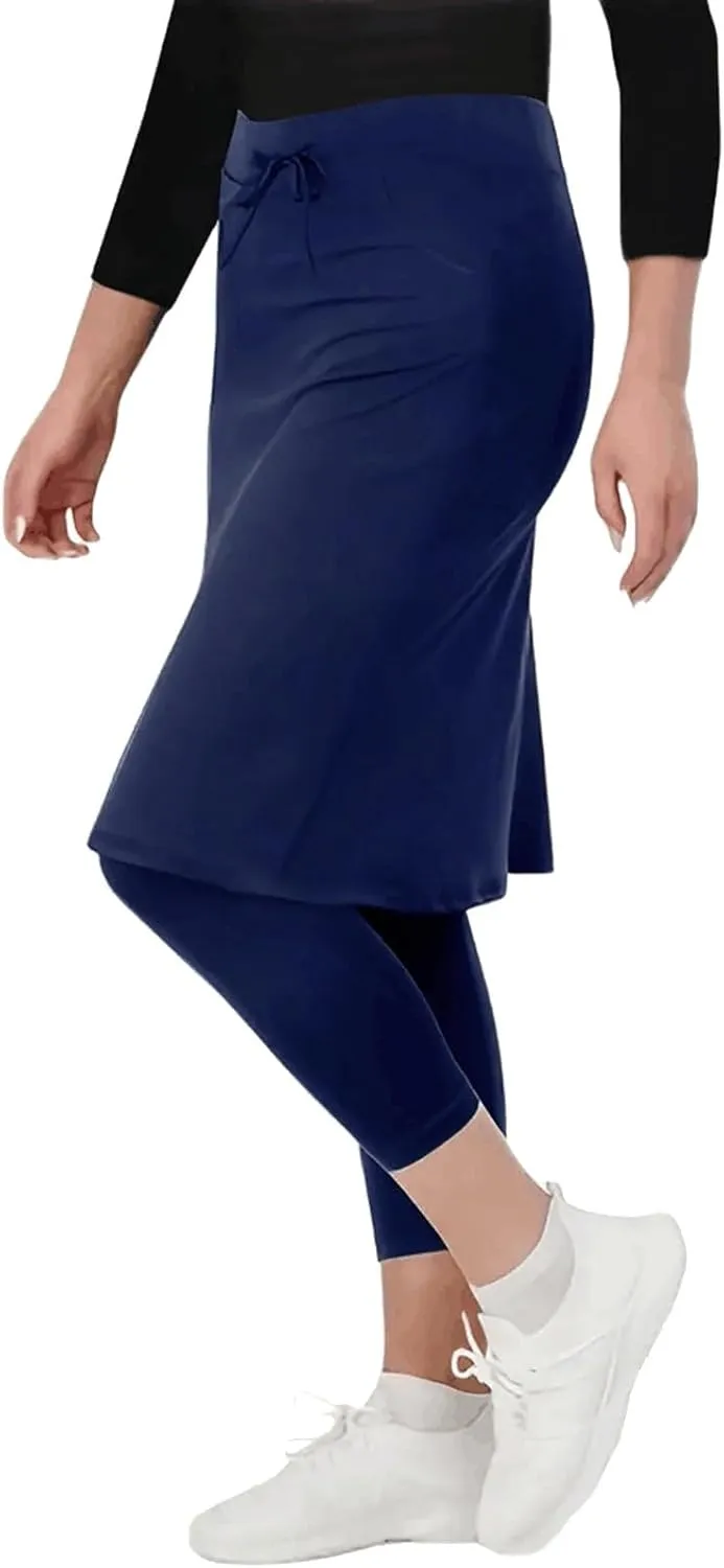 Womens Knee Length Tennis Skirts with Capri Legging Pants Yoga Golf Skorts Plus Size Athletic Workout Skirts Outfit