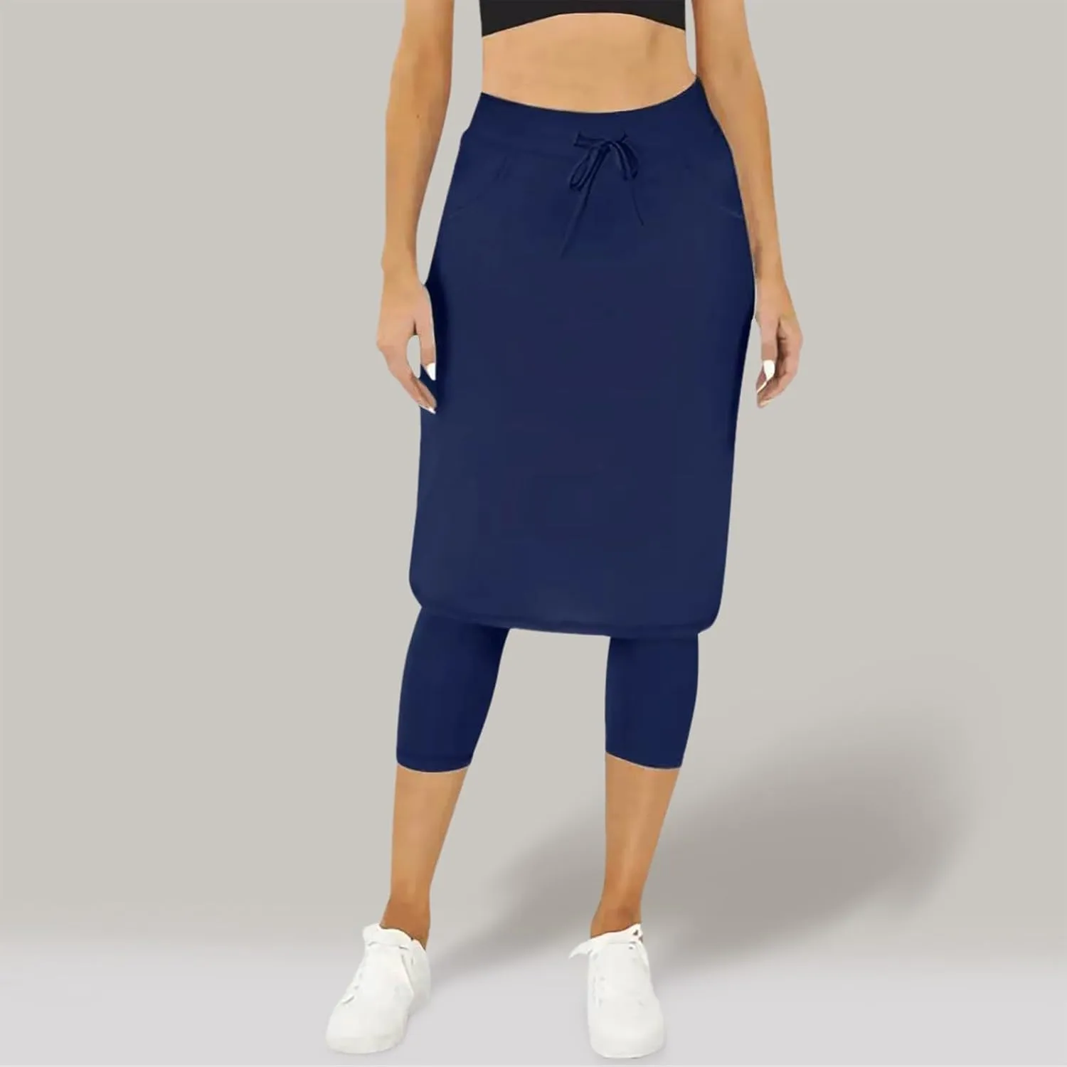 Womens Knee Length Tennis Skirts with Capri Legging Pants Yoga Golf Skorts Plus Size Athletic Workout Skirts Outfit