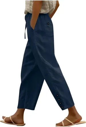 Womens Linen Pants 2025 Summer Lightweight Flowy Wide Leg Pants Loose Casual High Waist Trousers with Pocket