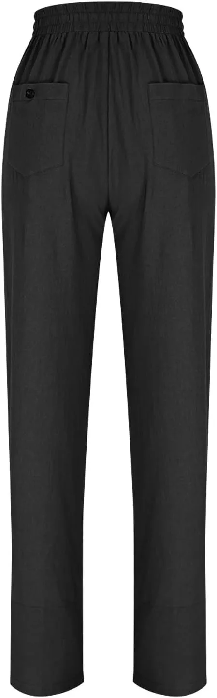 Womens Linen Pants 2025 Summer Lightweight Flowy Wide Leg Pants Loose Casual High Waist Trousers with Pocket