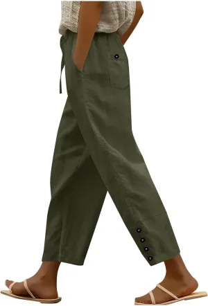 Womens Linen Pants 2025 Summer Lightweight Flowy Wide Leg Pants Loose Casual High Waist Trousers with Pocket
