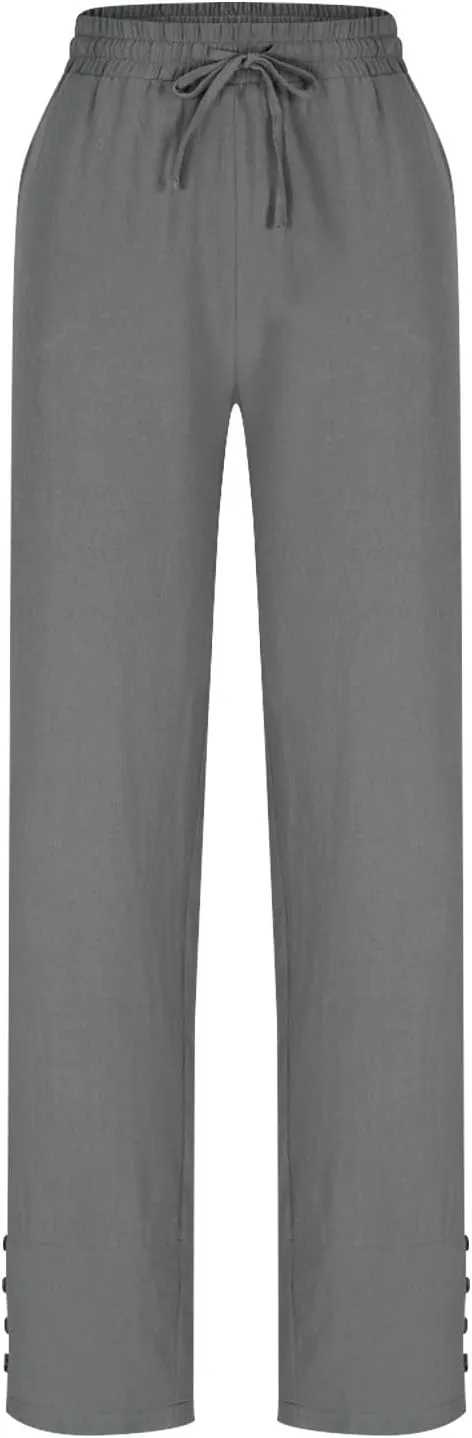 Womens Linen Pants 2025 Summer Lightweight Flowy Wide Leg Pants Loose Casual High Waist Trousers with Pocket