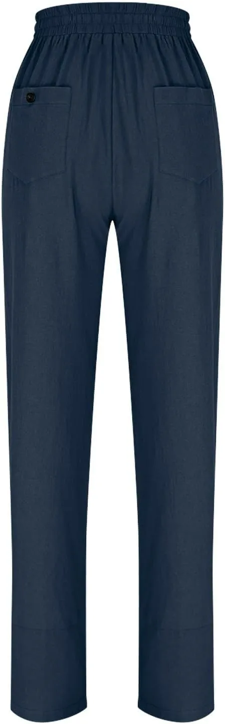 Womens Linen Pants 2025 Summer Lightweight Flowy Wide Leg Pants Loose Casual High Waist Trousers with Pocket