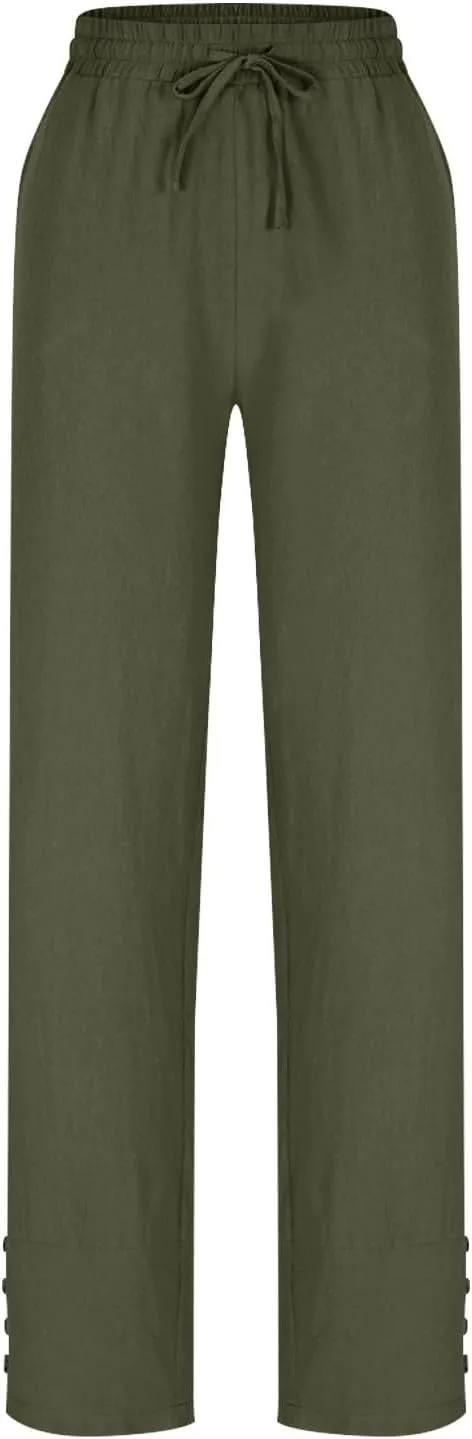 Womens Linen Pants 2025 Summer Lightweight Flowy Wide Leg Pants Loose Casual High Waist Trousers with Pocket