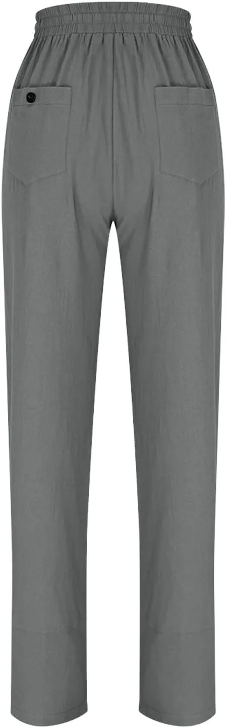 Womens Linen Pants 2025 Summer Lightweight Flowy Wide Leg Pants Loose Casual High Waist Trousers with Pocket