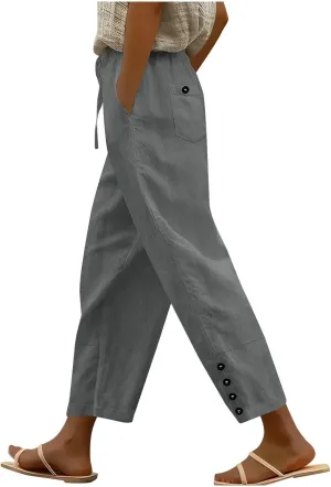 Womens Linen Pants 2025 Summer Lightweight Flowy Wide Leg Pants Loose Casual High Waist Trousers with Pocket
