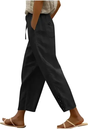 Womens Linen Pants 2025 Summer Lightweight Flowy Wide Leg Pants Loose Casual High Waist Trousers with Pocket