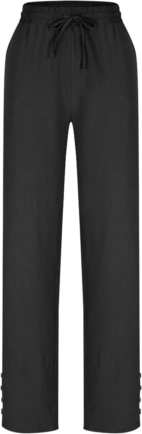 Womens Linen Pants 2025 Summer Lightweight Flowy Wide Leg Pants Loose Casual High Waist Trousers with Pocket