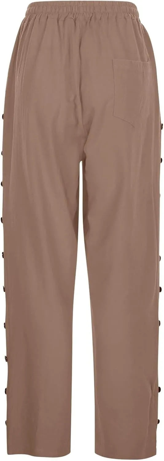 Women's Linen Pants Wide Leg Work Dress Pants Beach Casual Pants Linen Petite Summer Beachwear