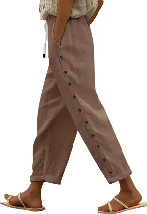 Women's Linen Pants Wide Leg Work Dress Pants Beach Casual Pants Linen Petite Summer Beachwear