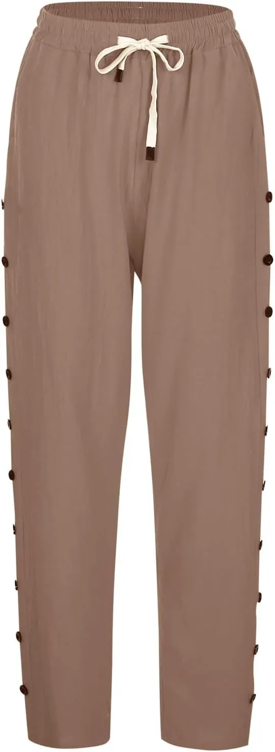 Women's Linen Pants Wide Leg Work Dress Pants Beach Casual Pants Linen Petite Summer Beachwear