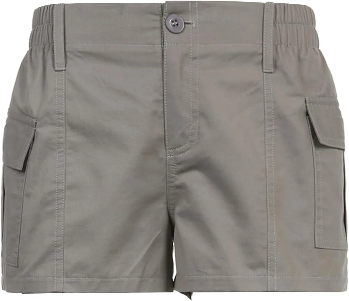 Women's Low Waist Cargo Shorts Slim-Fitted Elastic Casual Jean with Pockets Y2K Summer Short Hot Pants