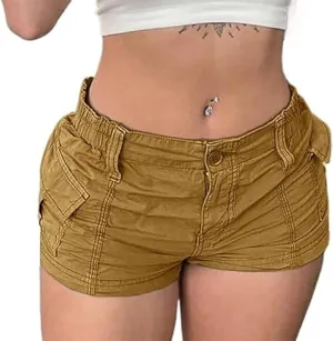 Women's Low Waist Cargo Shorts Slim-Fitted Elastic Casual Jean with Pockets Y2K Summer Short Hot Pants